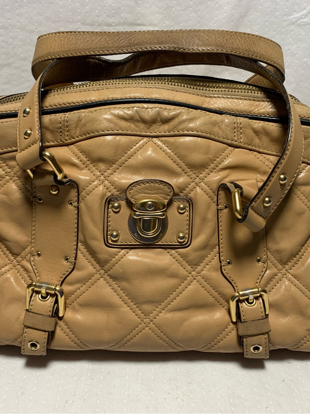 Marc Jacobs vintage Quilted Camel Leather Satchel with Gold Hardware